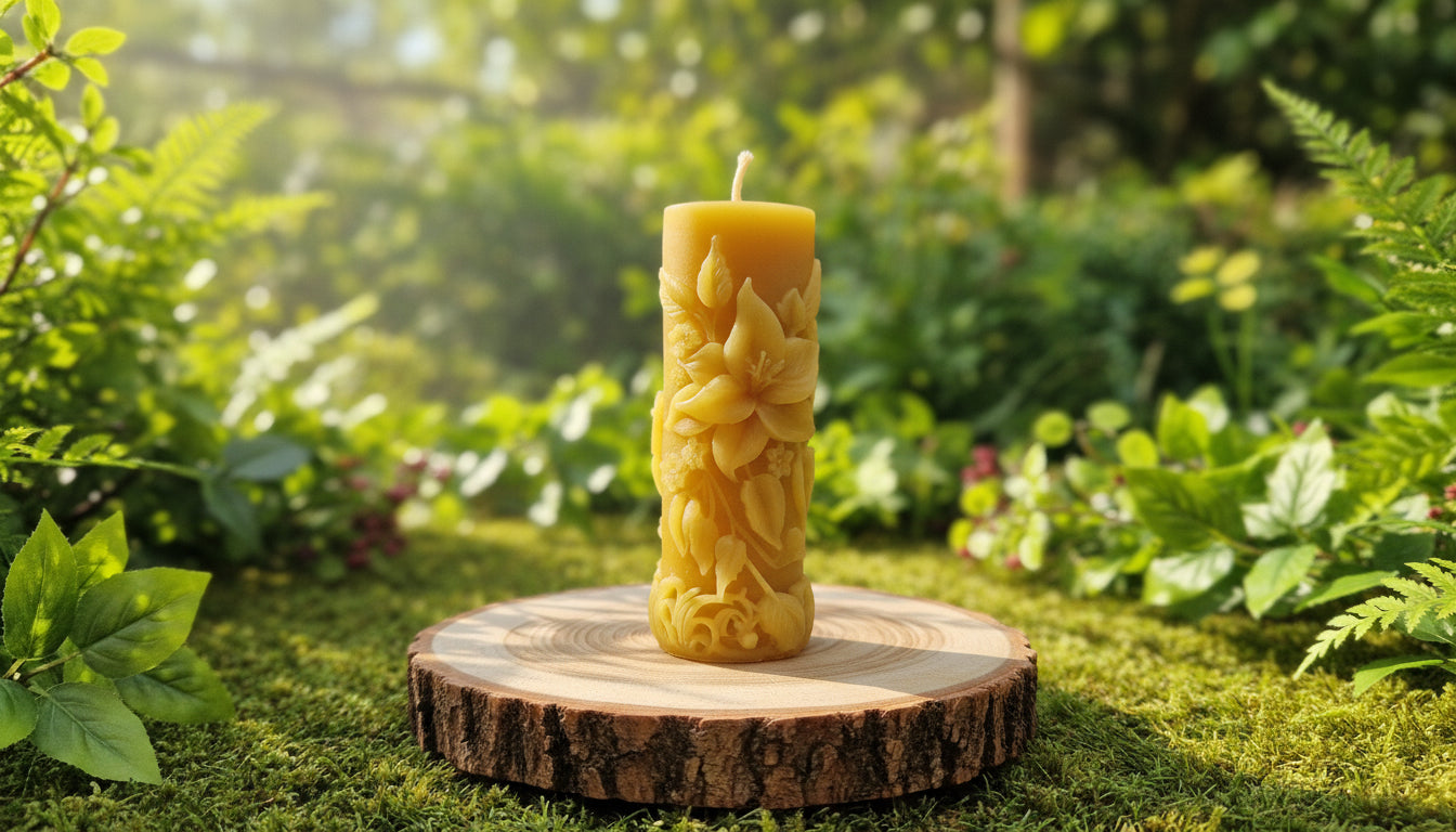 Kerze 3 Lilien Motiv