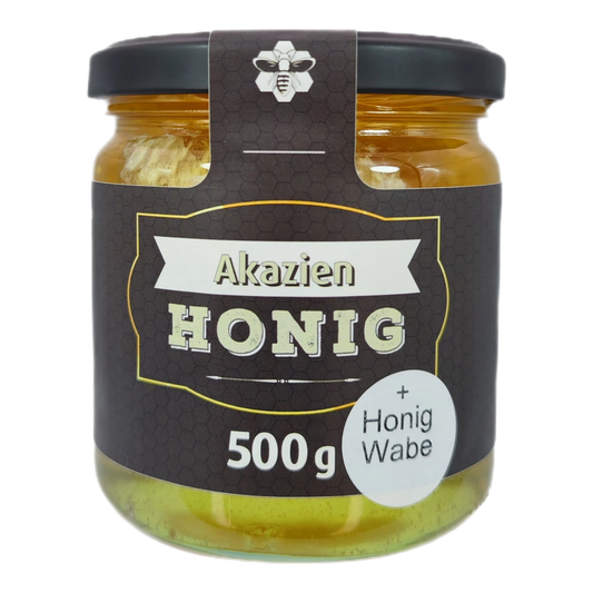 Wabenhonig im Glas, aufgefüllt mit Akazienhonig - sehr mild & zart | 500g