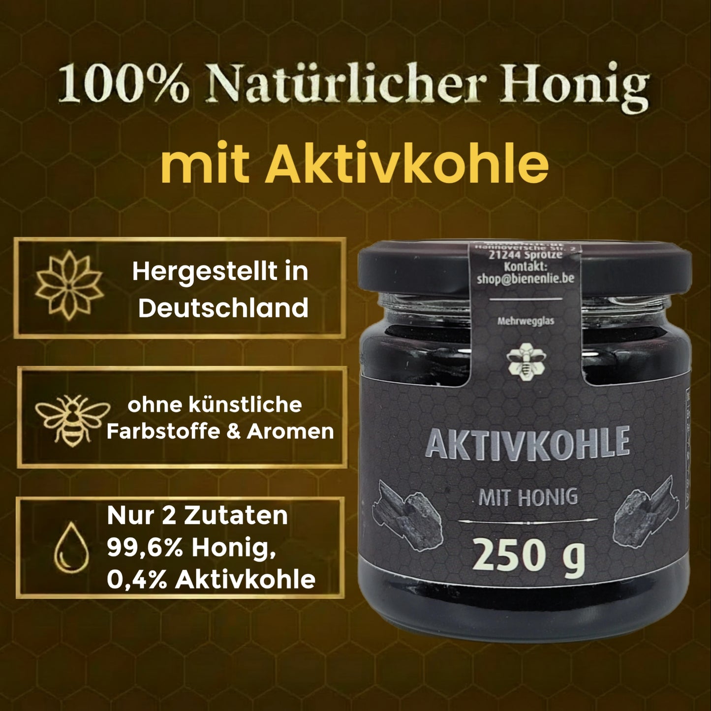 Aktivkohle mit Honig - ungewöhnlich & cremig | 250g