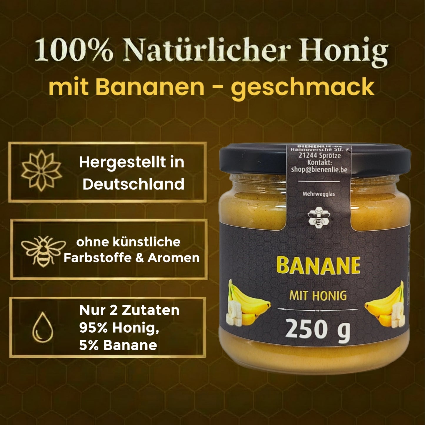 Honig mit Frucht 3`er Set, Mango, Banane, Drachenfrucht mit Honig je 250g