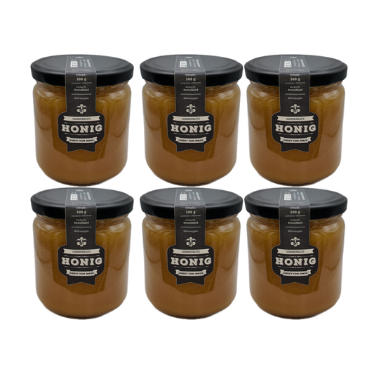 6 Gläser Deutscher Sommerblüten Honig 500g im Sparpaket