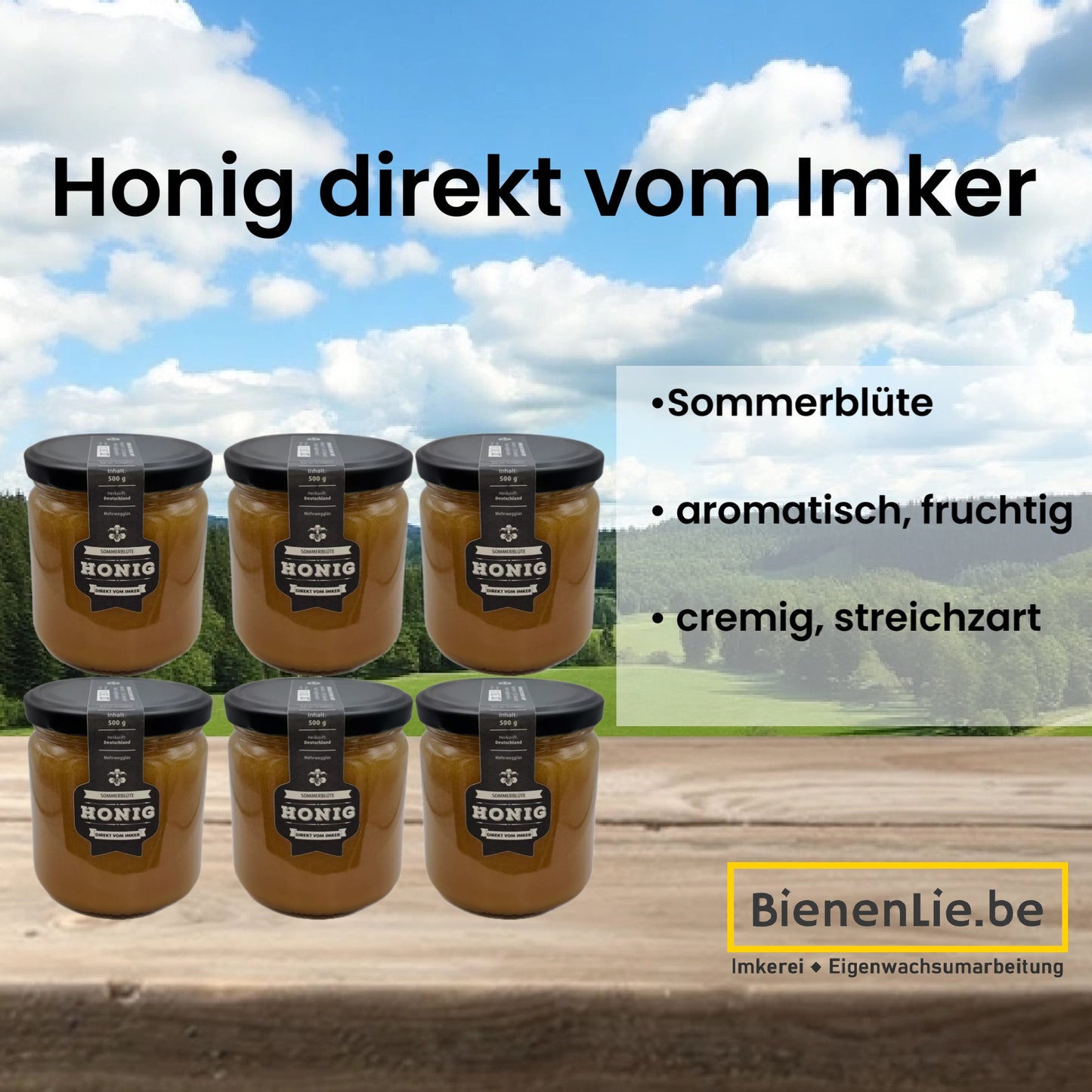 6 Gläser Deutscher Sommerblüten Honig 500g im Sparpaket