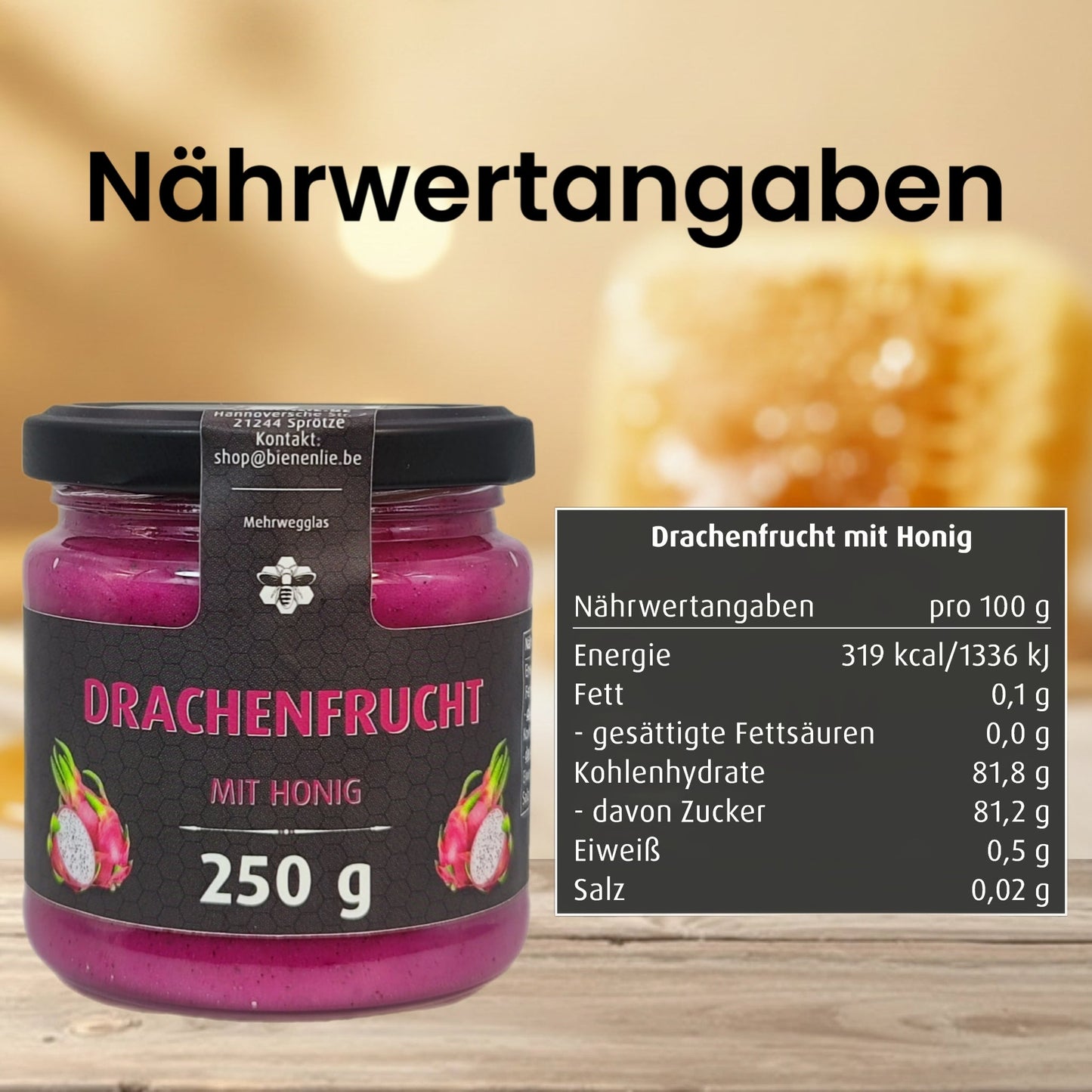 Honig mit Frucht 3`er Set, Mango, Banane, Drachenfrucht mit Honig je 250g