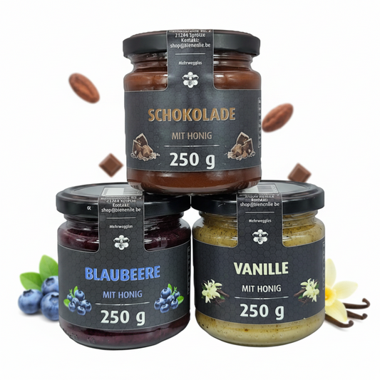 Honig mit Frucht 3´er- Set - Schokolade-Blaubeere-Vanille-250g