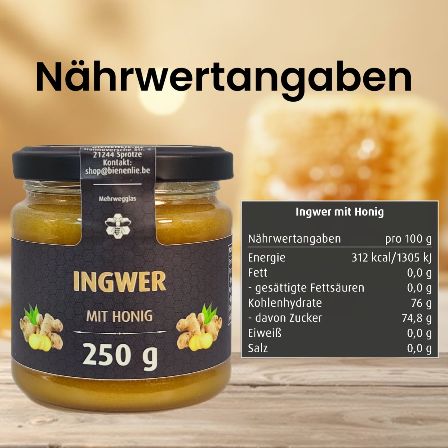 Ingwer mit Honig - würzig & leicht scharf | 250g