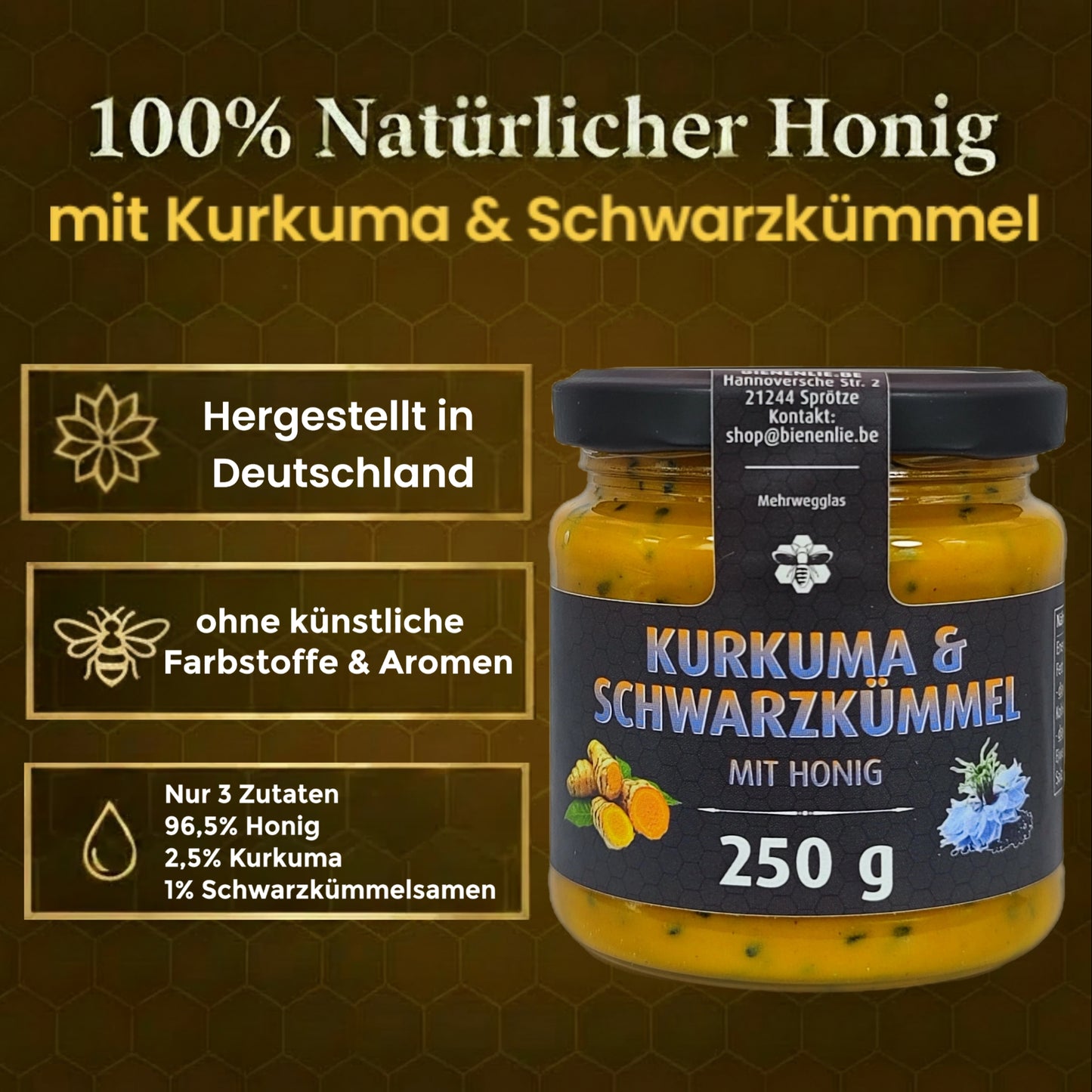 Kurkuma Schwarzkümmel mit Honig -würzig & bitter | 250g