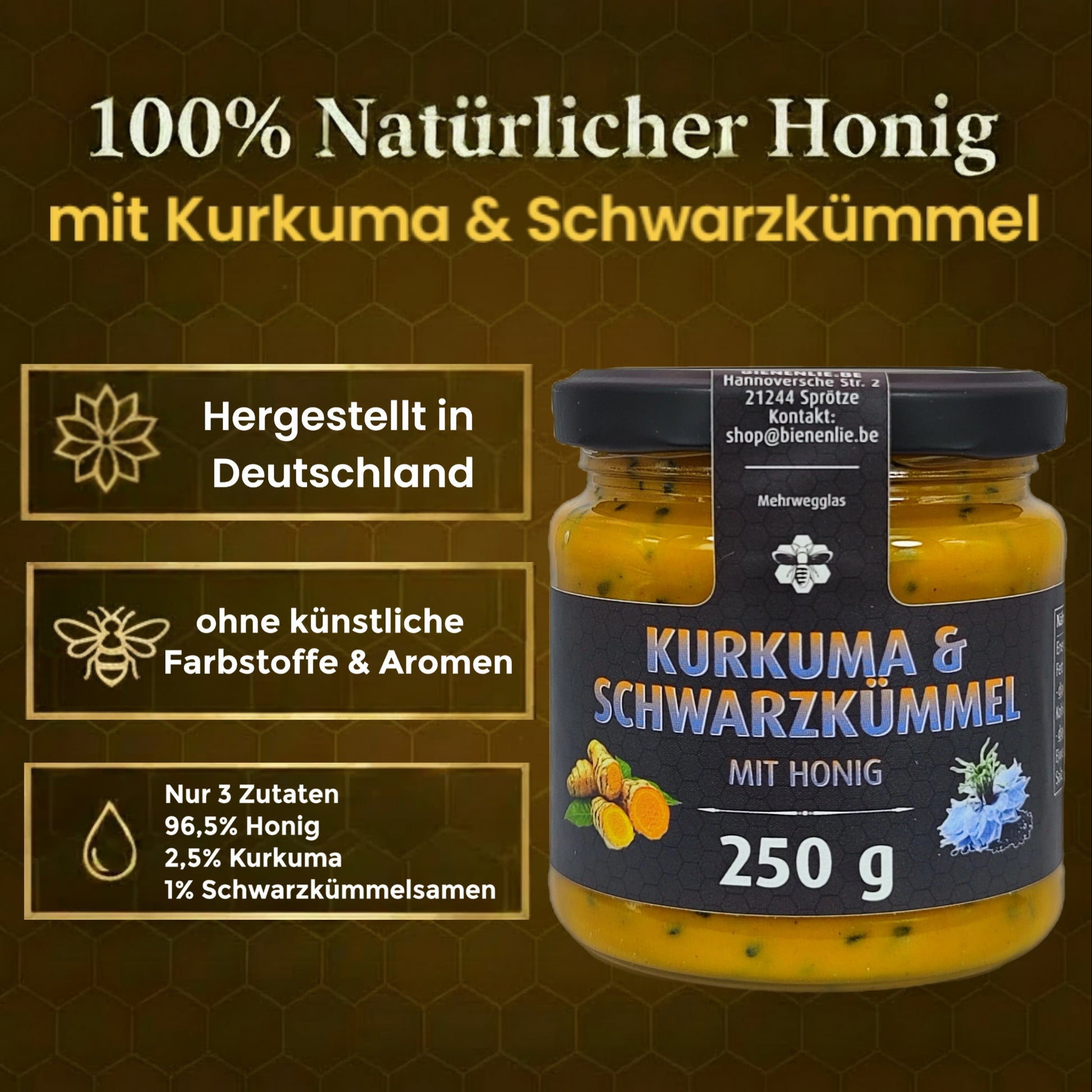 Kurkuma Schwarzkümmel Honig 250g – würzige & bitter