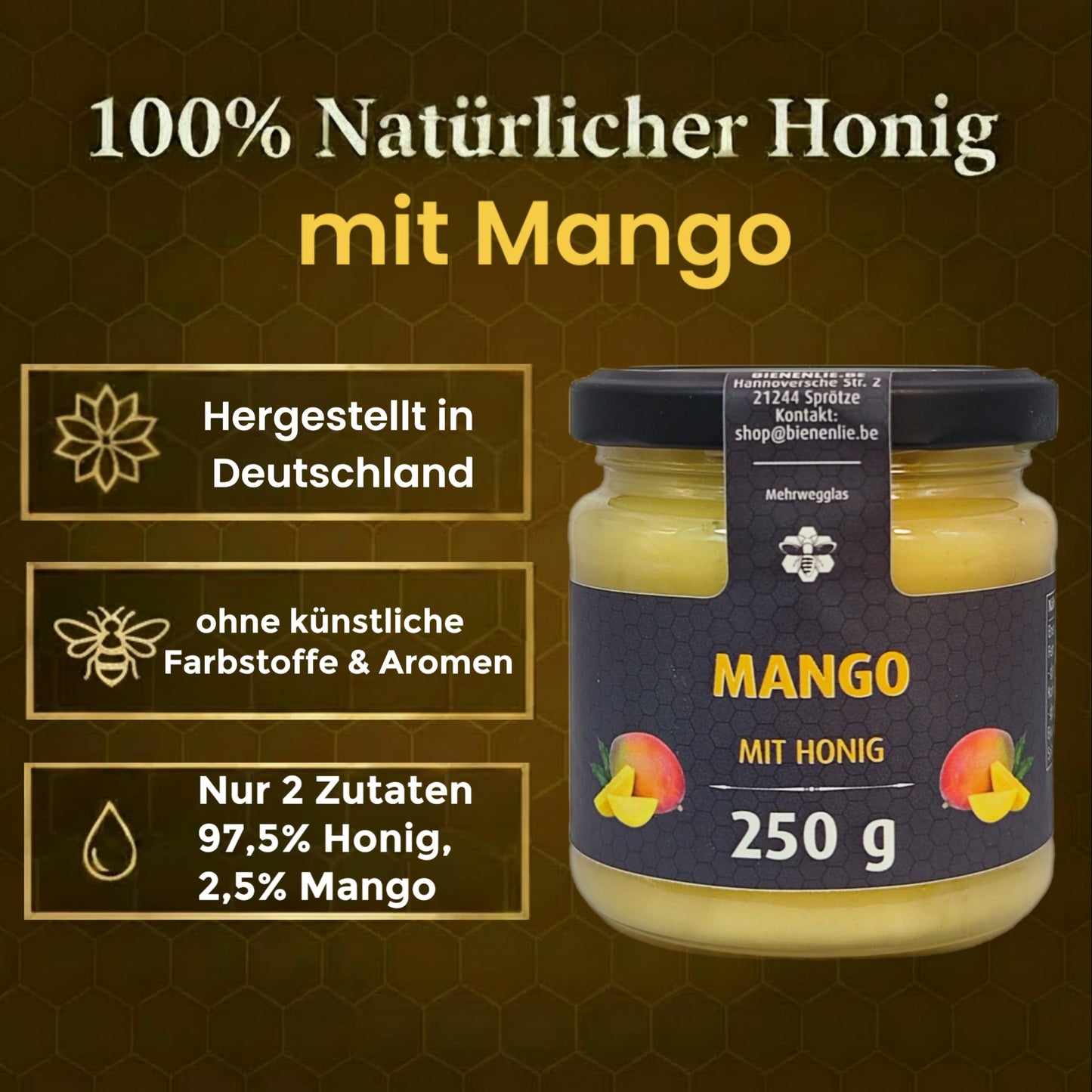 Honig mit Frucht 4er Set | Banane, Sanddorn, Mango & Drachenfrucht mit Honig | je 250g