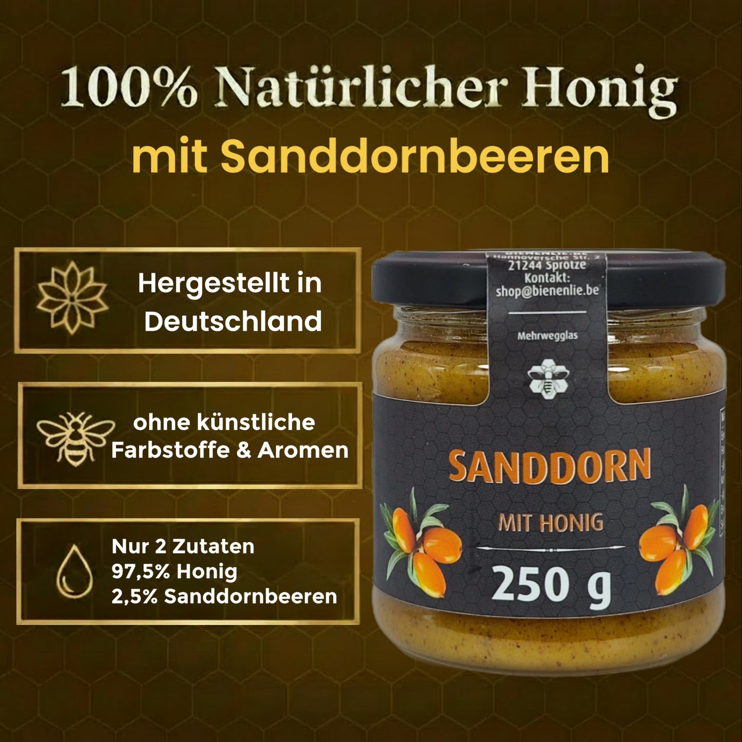 Honig mit Frucht 4er Set | Banane, Sanddorn, Mango & Drachenfrucht mit Honig | je 250g