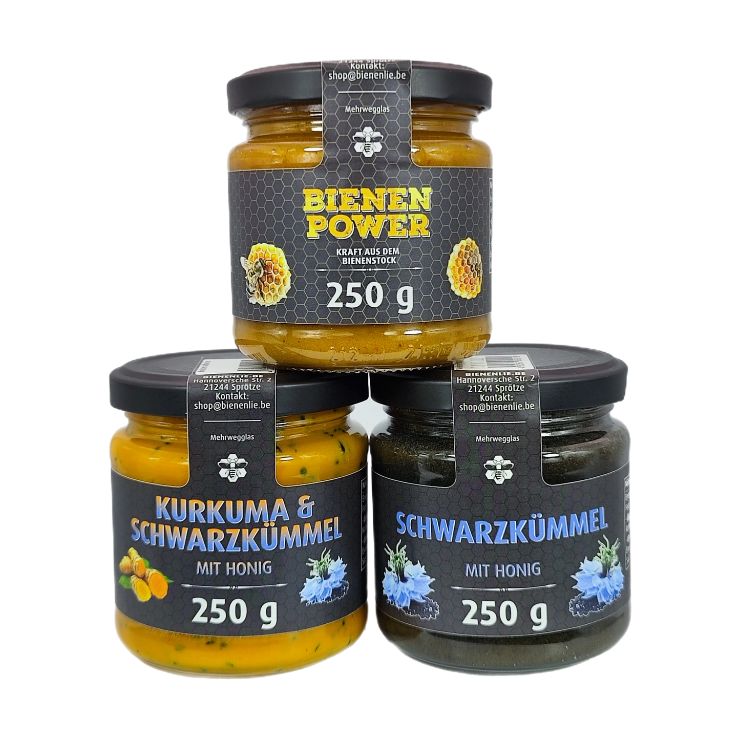Schwarzkümmel Power Trio | Kurkuma Schwarzkümmel, Bienenpower & Schwarzkümmel mit Honig – je 250g
