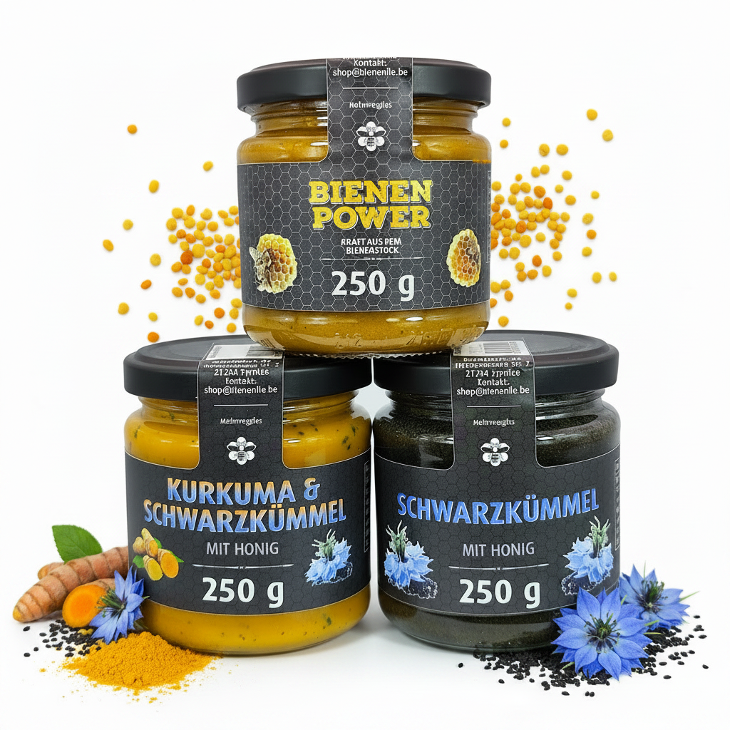 Schwarzkümmel Power Trio | Kurkuma Schwarzkümmel, Bienenpower & Schwarzkümmel mit Honig – je 250g