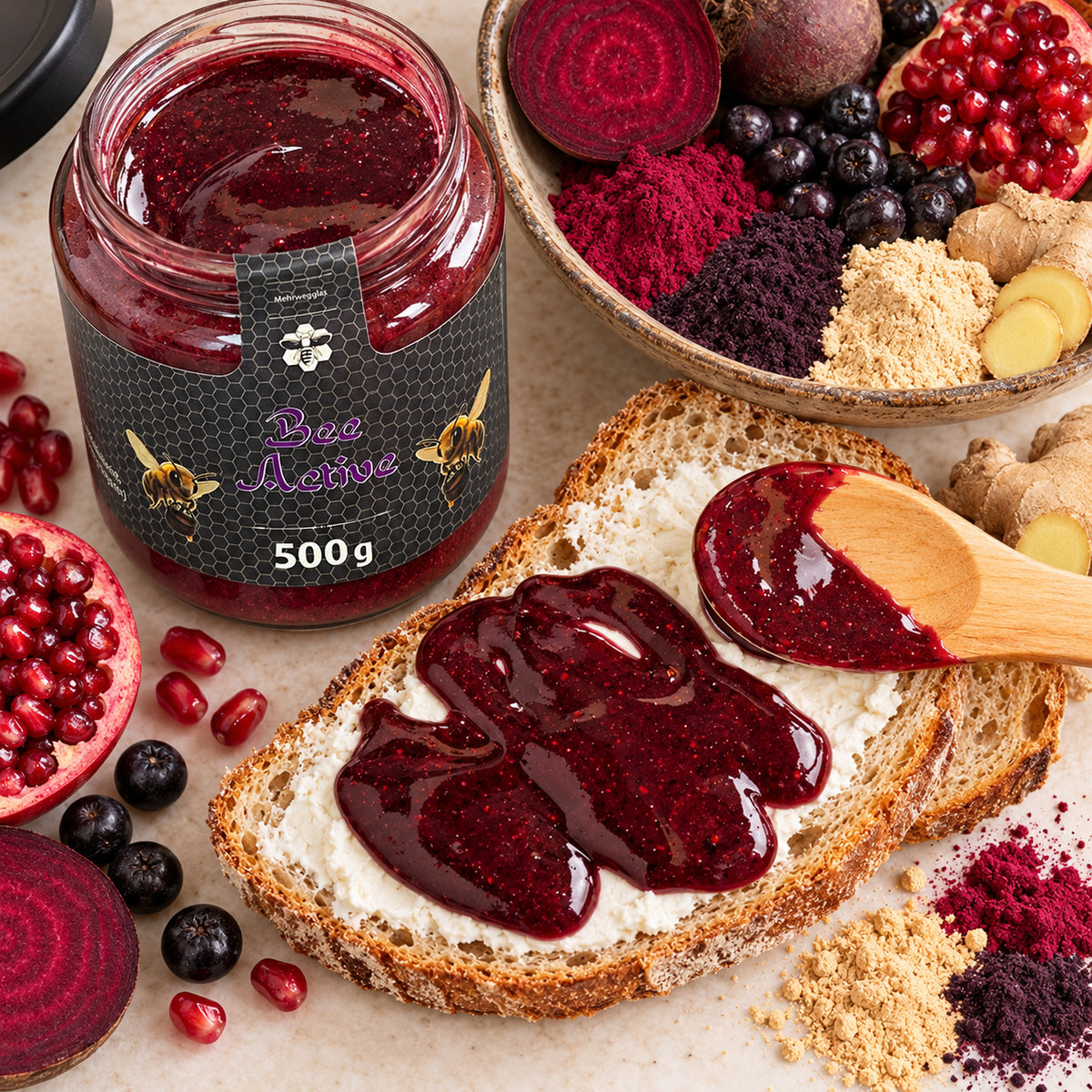 Bee Active - kräftig & leicht herb | 500g – Brotaufstrich aus der Vogelperspektive