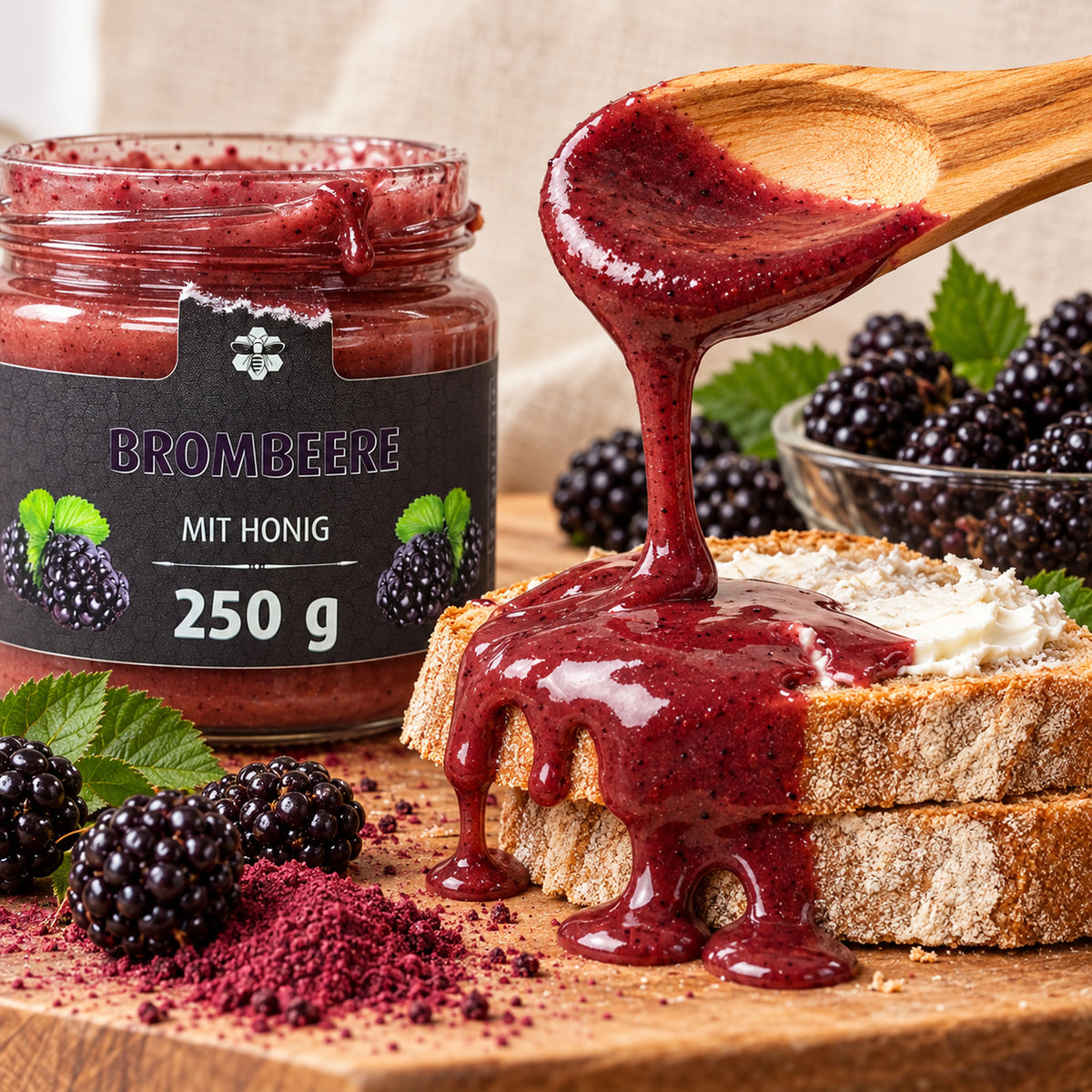 Brombeere mit Honig - fruchtig & säuerlich | 250g – Honigkreation auf frischem Brot