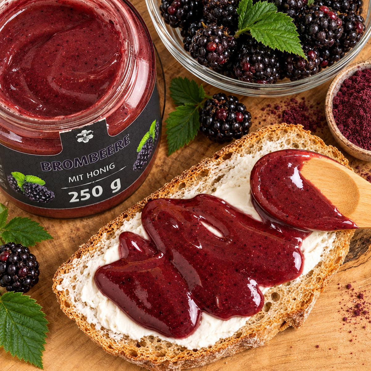 Brombeere mit Honig - fruchtig & säuerlich | 250g – Brotaufstrich aus der Vogelperspektive