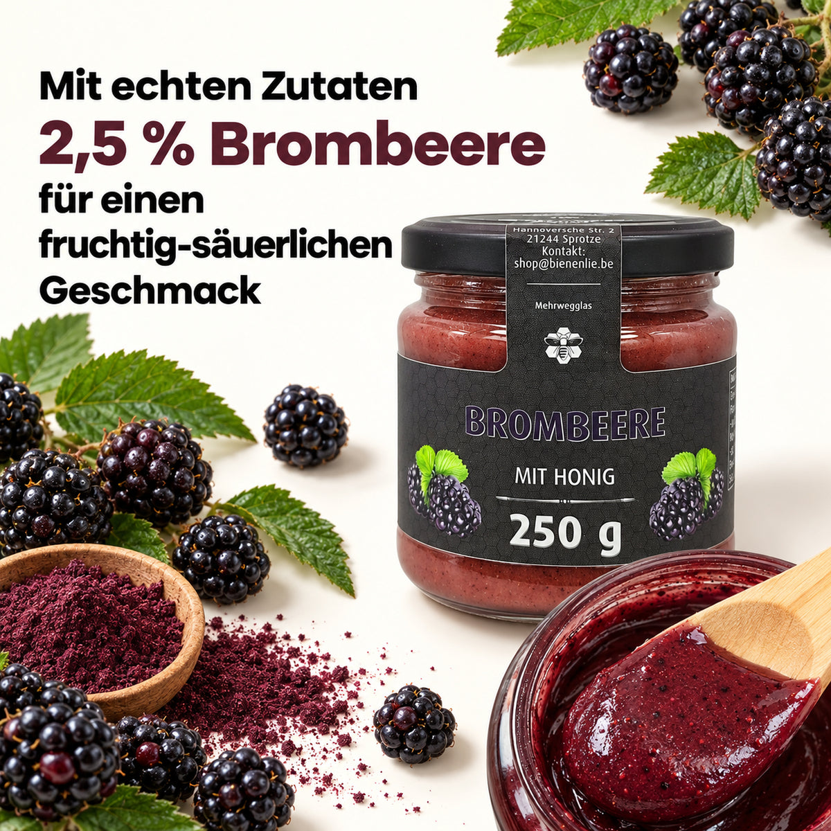 Brombeere mit Honig - fruchtig & säuerlich | 250g – Zutatenanteil