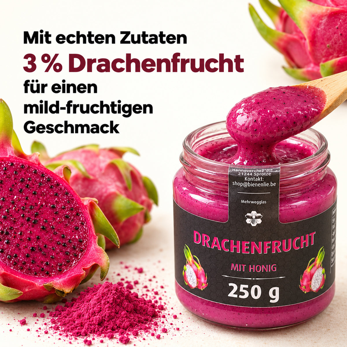 Drachenfrucht mit Honig – mild & exotisch – Zutatenanteil