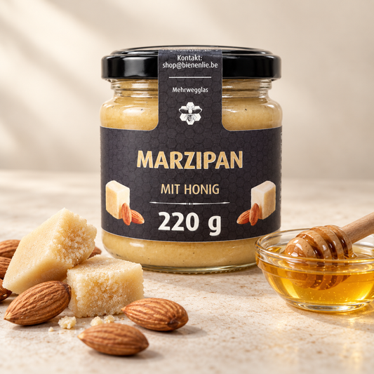 Marzipan mit Honig 220 g – Produktglas mit Marzipan, Mandeln und Honig