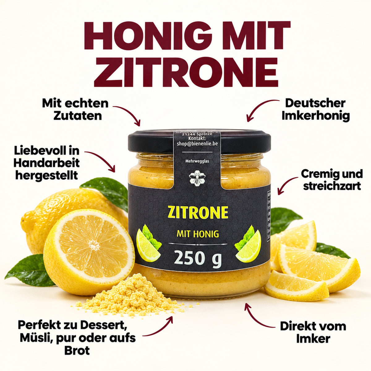 Zitrone mit Honig - frisch & säuerlich | 250g – Produktinformationen
