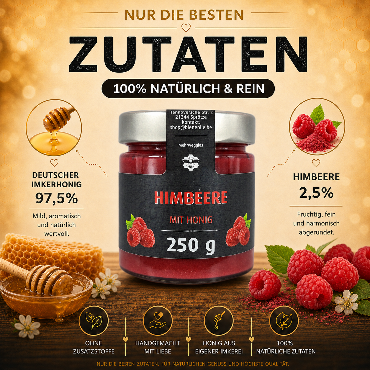 Himbeere mit Honig - fruchtig & süß | 250g