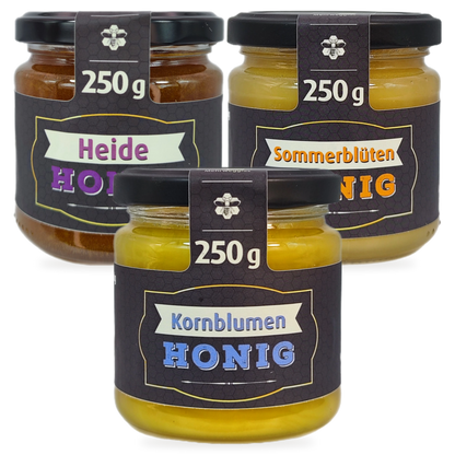 Heide-Auswahl 3er-Sparbundle – Heide, Sommer & Kornblume | 3 × 250 g – 3 Gläser zusammen als Set, Original-Produktbilder