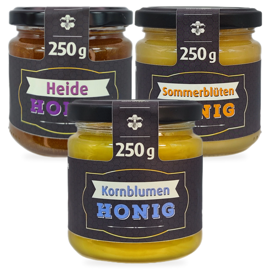 Heide-Auswahl 3er-Sparbundle – Heide, Sommer & Kornblume | 3 × 250 g – 3 Gläser zusammen als Set, Original-Produktbilder
