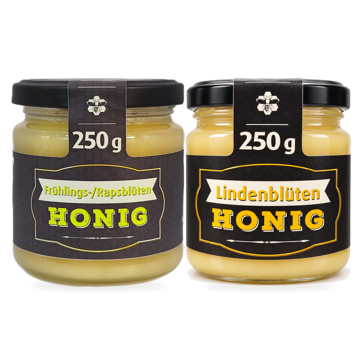 Honigduo Sparbundle – Raps & Linde | 2 × 250 g – 2 Gläser zusammen als Set, Original-Produktbilder