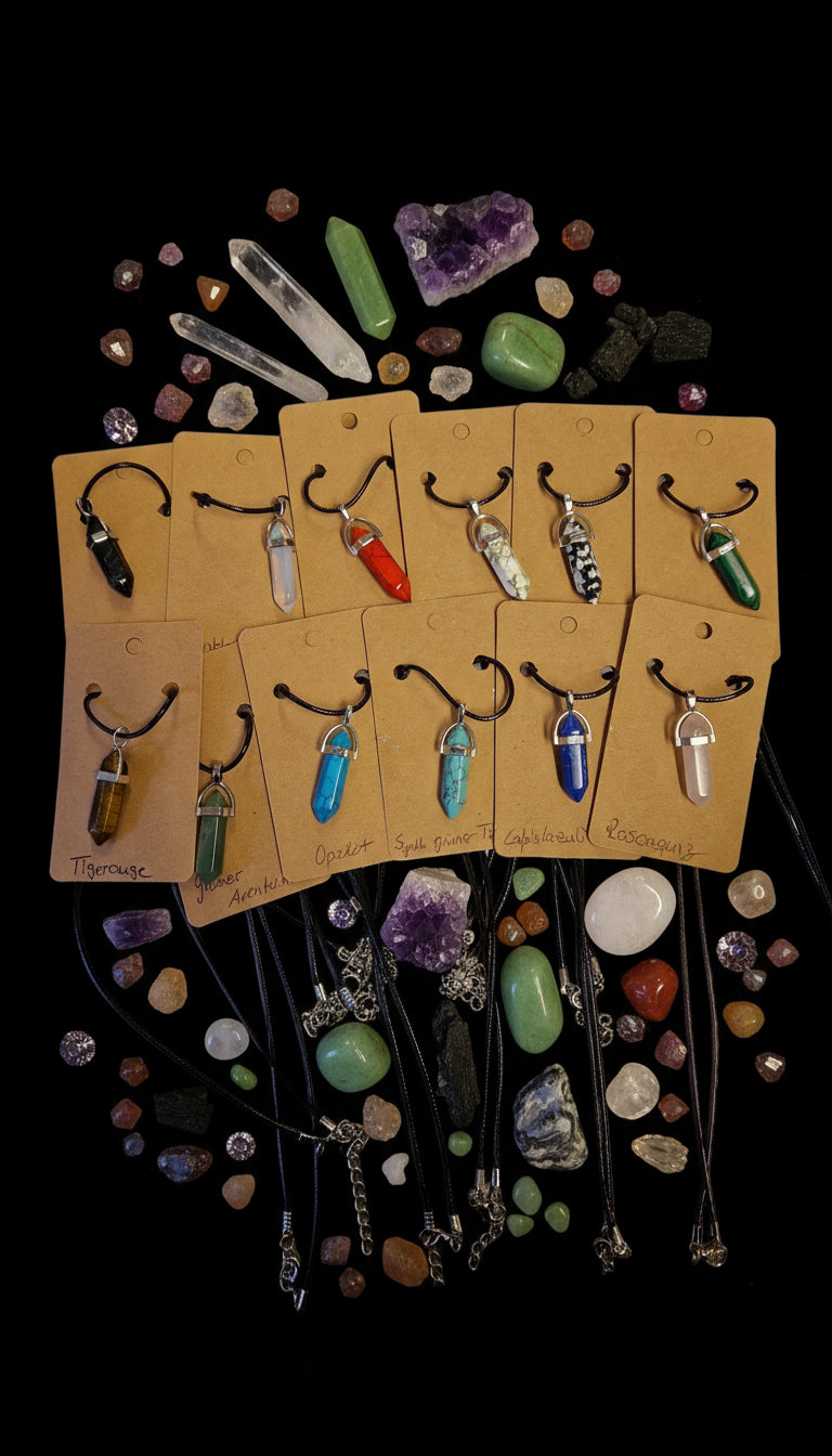 Edelsteinanhänger mit Lederhalsband